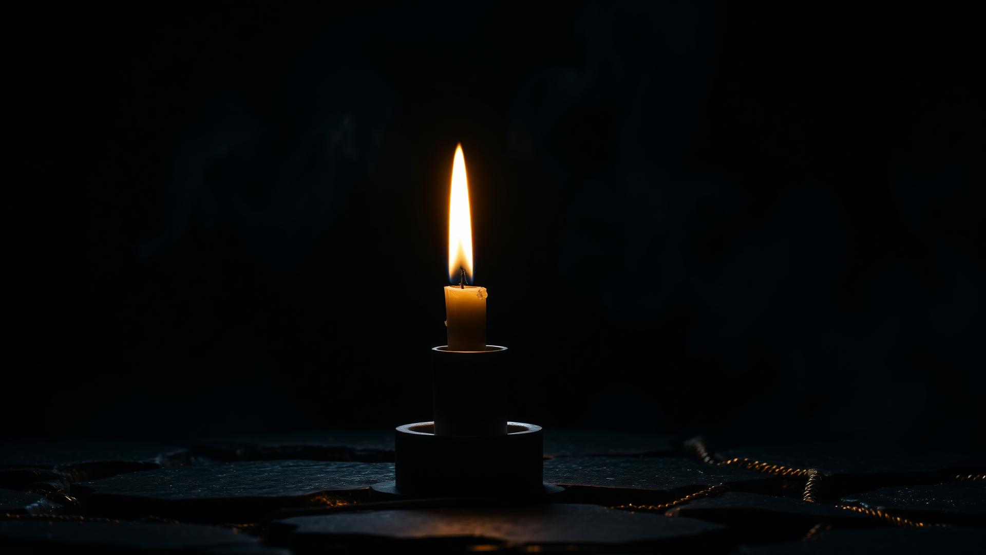 A single lit candle in darkness